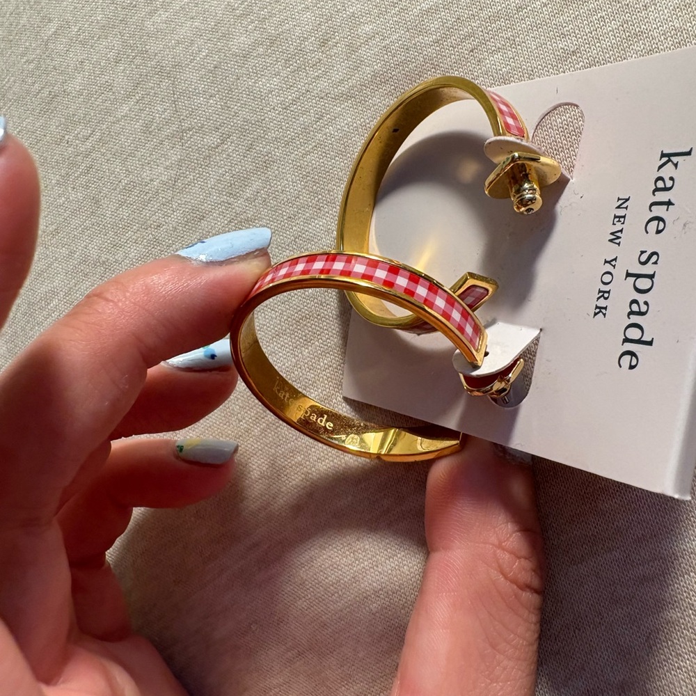 Kate Spade Red and Gold Gingham Hoop Earrings